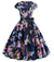 Vestido Vintage Azul Com Folhas Pequenas