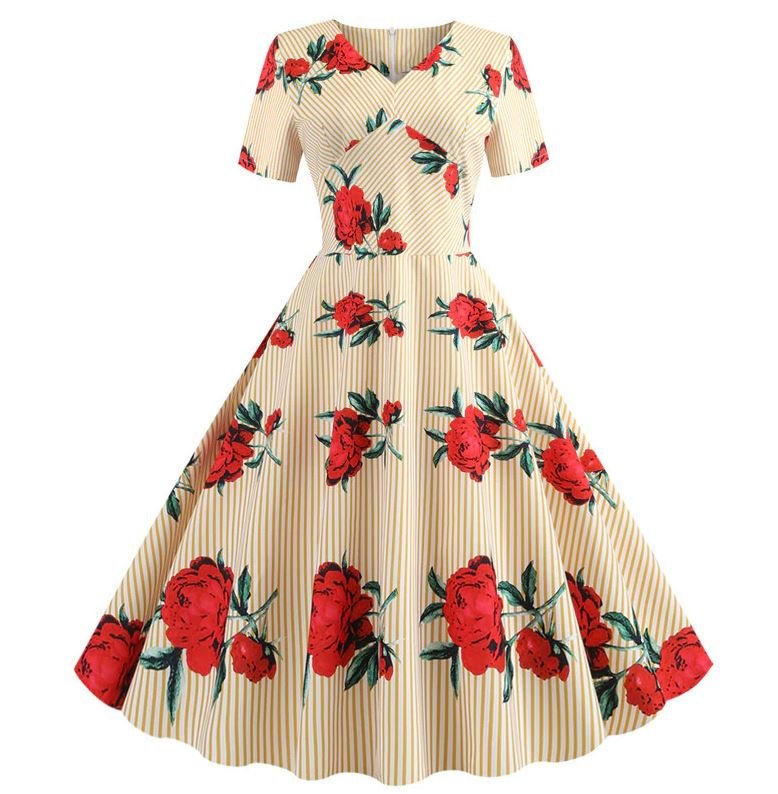 Vestido Vintage Flare Flores Amarelas