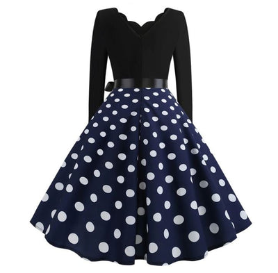 Vestido Vintage Azul Marinho Com Bolinhas Brancas