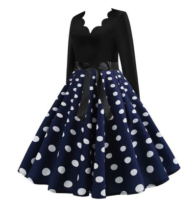 Vestido Vintage Azul Marinho Com Bolinhas Brancas