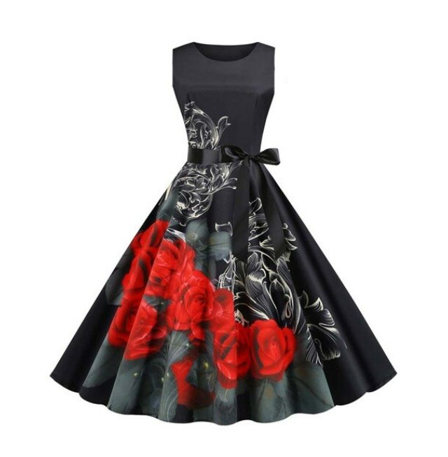 Vestido Vintage Preto Floral Evasê