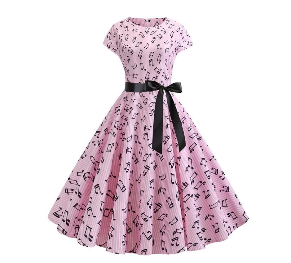 Vestido Vintage Rosa Primavera Flare