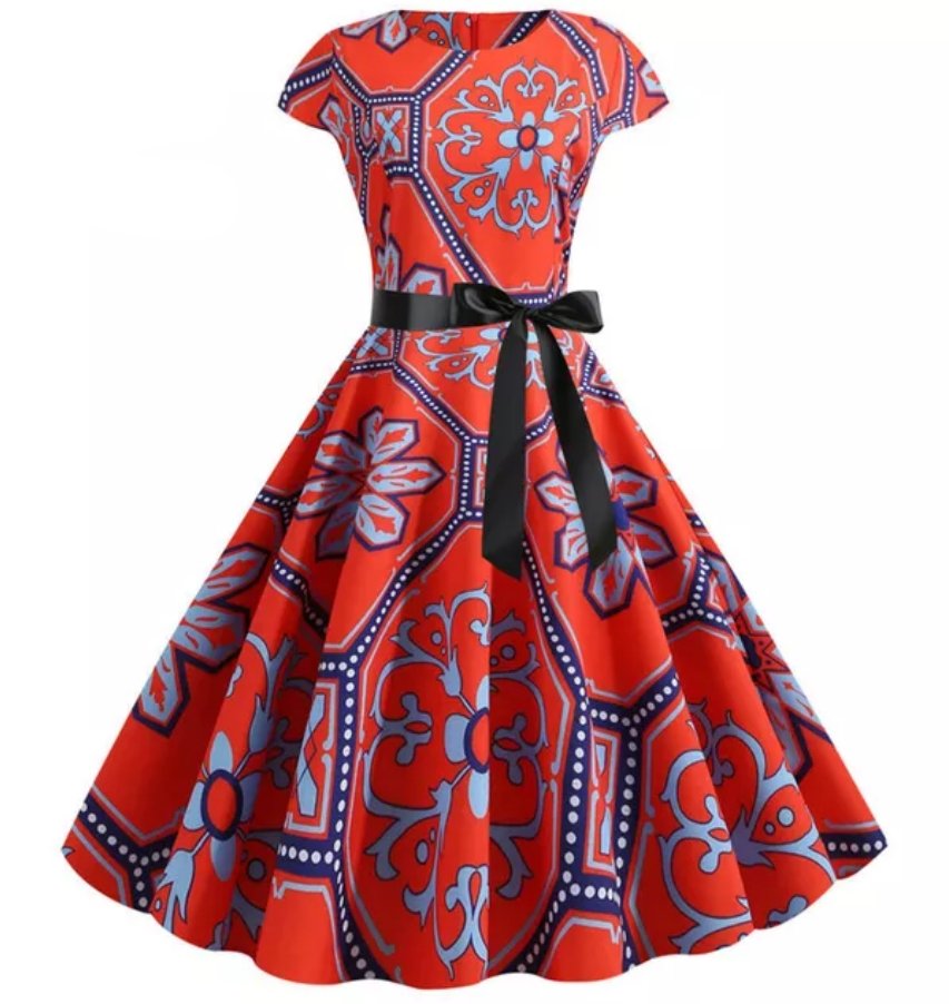 Vestido Vintage Flare Flores Vermelhas