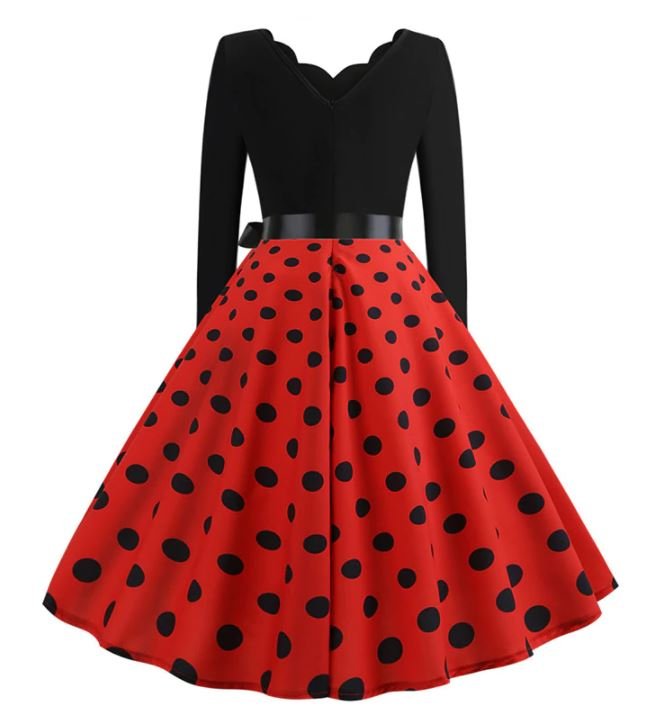 Vestido Vintage Vermelho Com Bolinhas Pretas