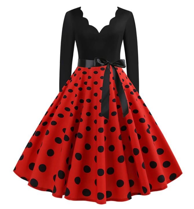 Vestido Vintage Vermelho Com Bolinhas Pretas