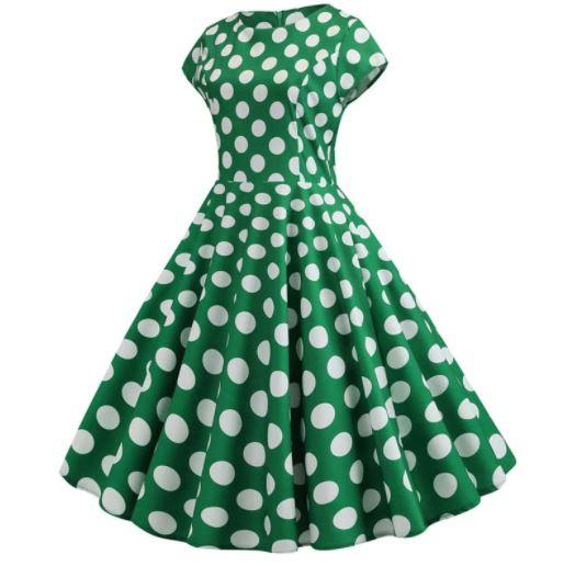 Vestido Vintage Verde Com Bolinhas Brancas