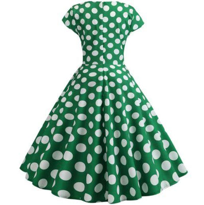 Vestido Vintage Verde Com Bolinhas Brancas