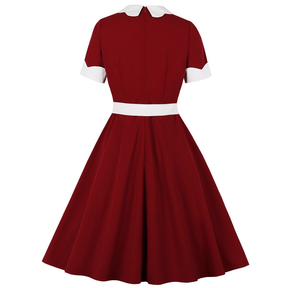 Vestido Vermelho Anos 50 Com Gola Peter Pan