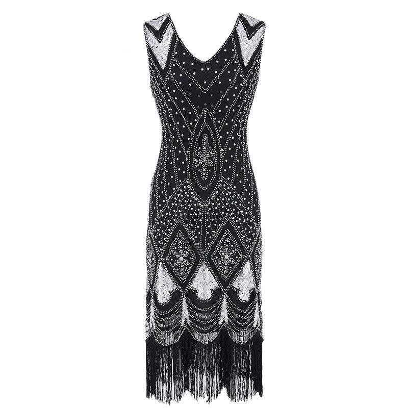 Gatsby Chic Vestido Preto Prata