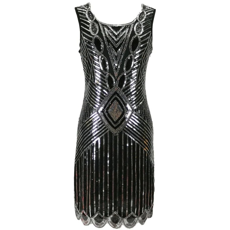 Vestido Gatsby Curto Preto E Prata