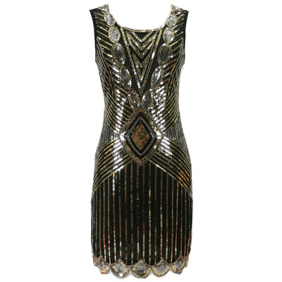Vestido Gatsby Curto Preto E Dourado