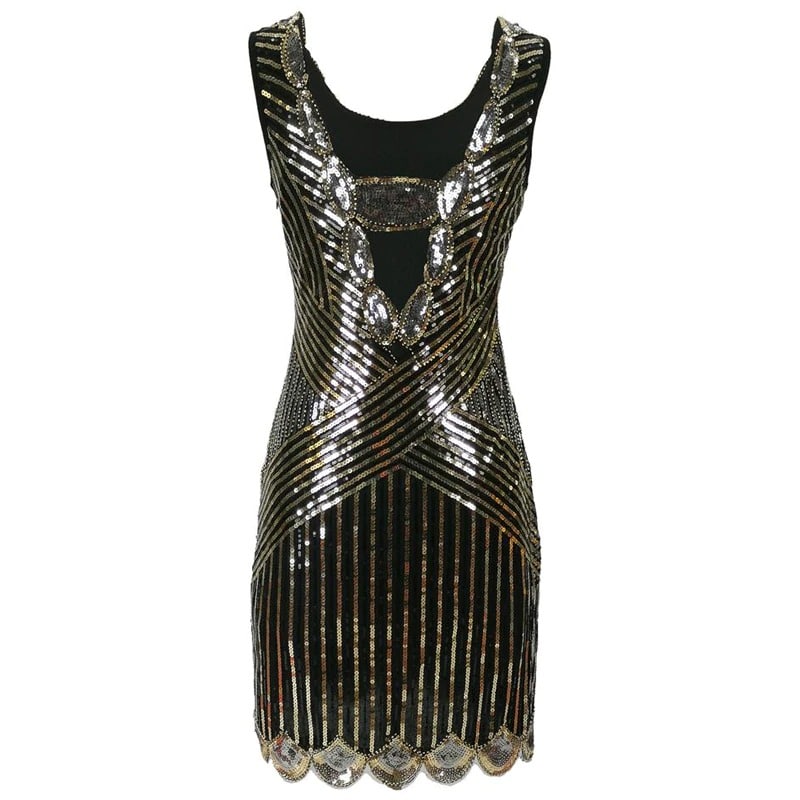 Vestido Gatsby Curto Preto E Dourado