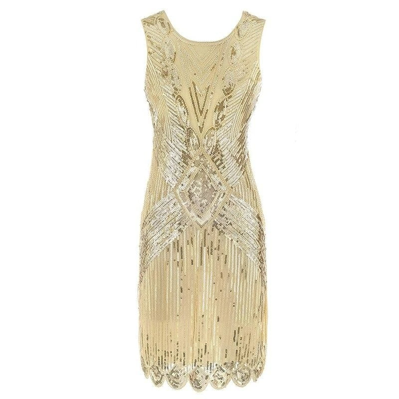 Vestido Curto Gatsby Bege E Dourado