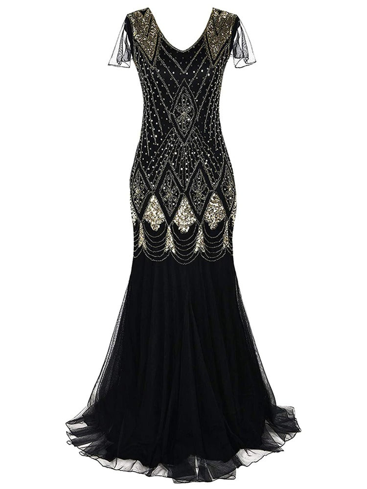 Vestido Longo Preto E Dourado Alta Costura Gatsby