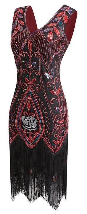 Vestido Vermelho E Preto Gatsby De Penas