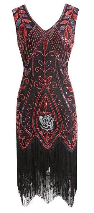 Vestido Vermelho E Preto Gatsby De Penas