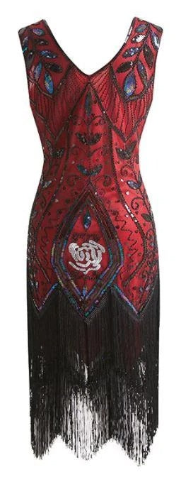 Vestido Gatsby De Penas Vermelhas