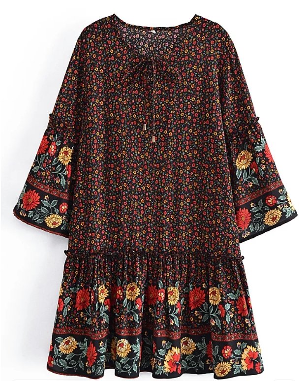 Vestido Hippie Preto Anos 70