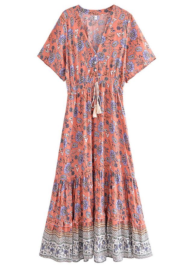 Vestido Hippie Rosa Dos Anos 70