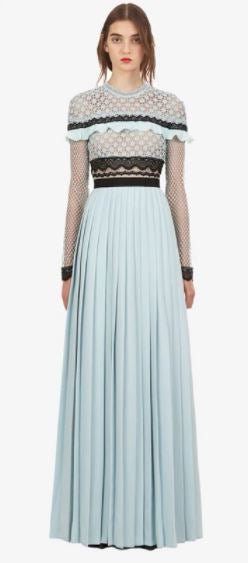 Vestido Longo Vintage Azul Com Babados