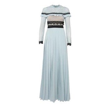 Vestido Longo Vintage Azul Com Babados