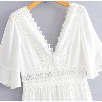 Vestido Maxi Branco Vintage Rendado