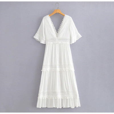 Vestido Maxi Branco Vintage Rendado
