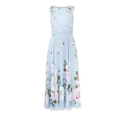 Vestido Maxi Floral Vintage Azul