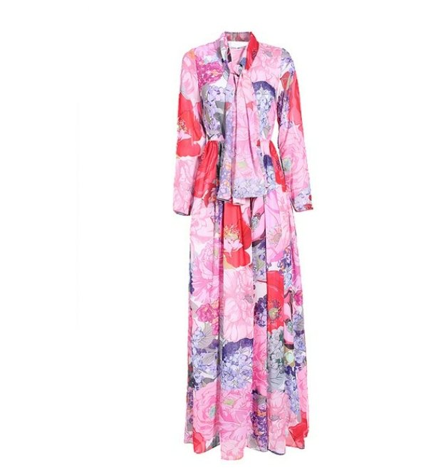 Vestido Maxi Rosa Vintage Floral
