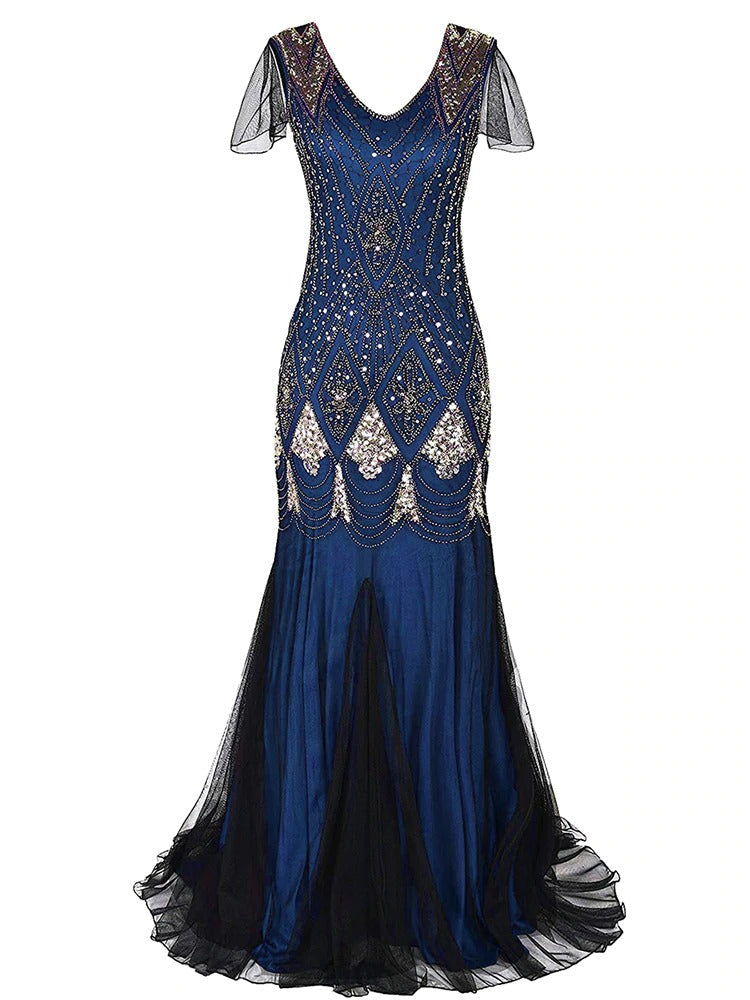 Vestido Longo Gatsby Azul De Alta Costura