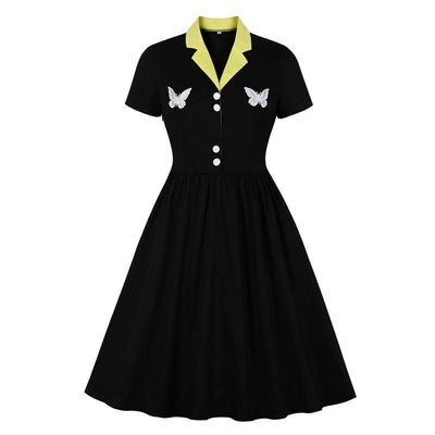 Vestido Borboletas Preto Anos 50