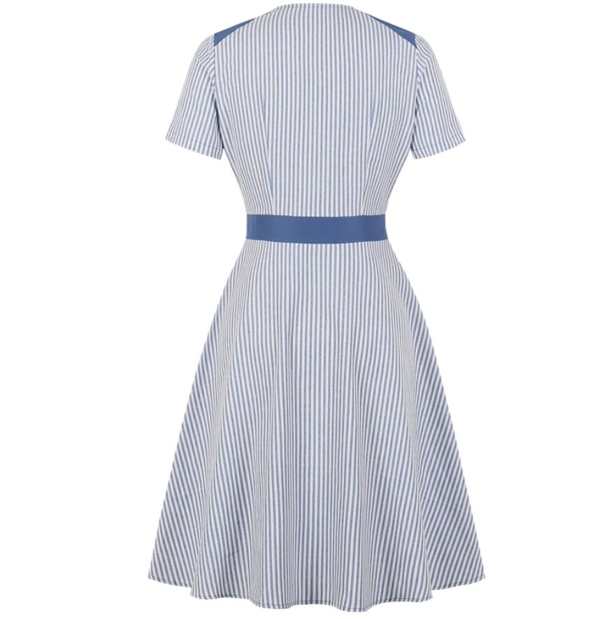 Vestido Azul Listrado Anos 50