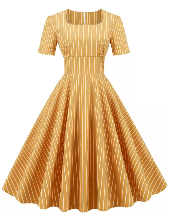 Vestido Retrô Anos 50 Amarelo