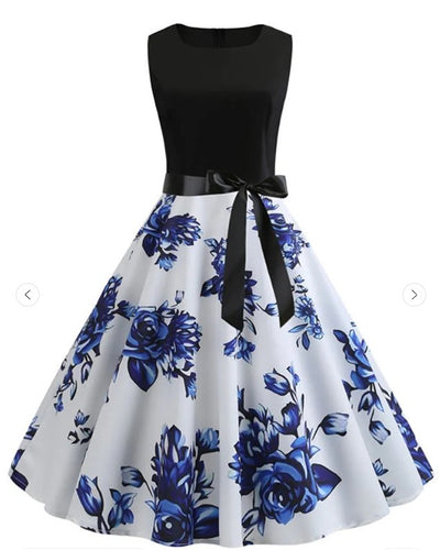 Vestido Retrô Azul Sem Mangas