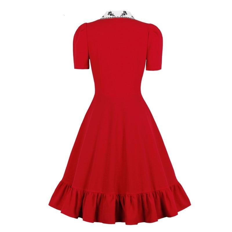 Vestido Vermelho Anos 50 Com Gola Larga