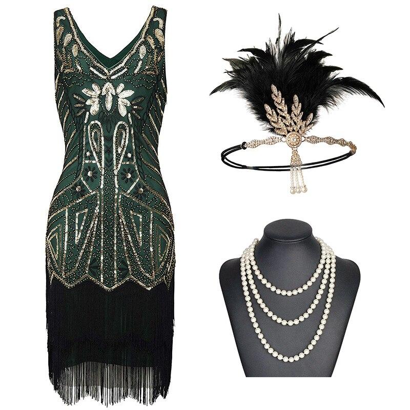 Vestido De Festa Verde Dos Anos 1920 Dourado