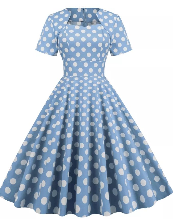 Vestido Vintage Estilo Anos 50 Azul