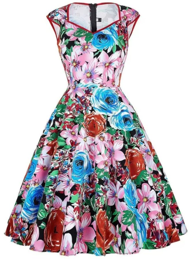 Vestido Floral Vintage Estilo Anos 50