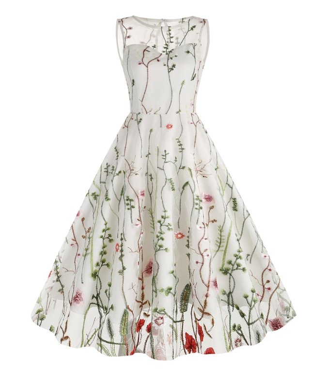 Vestido Estilo Anos 50 Com Flores Vintage