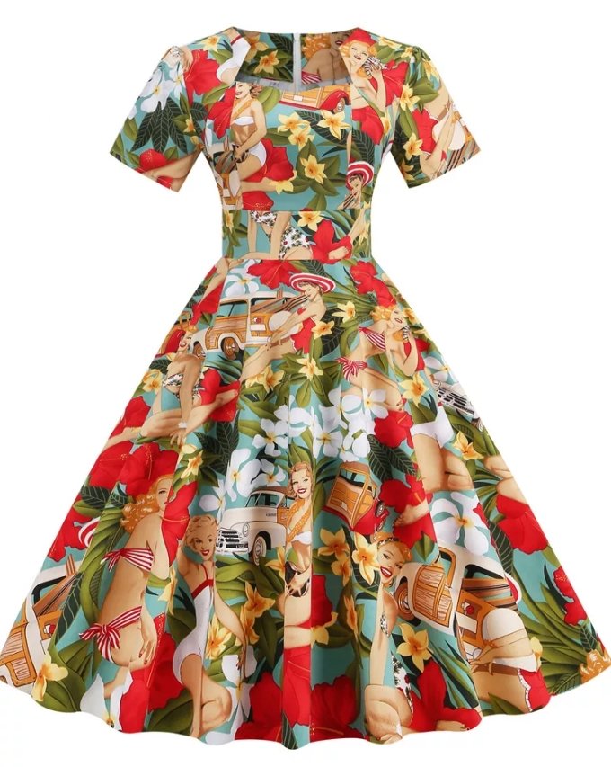 Vestido De Retalhos Vintage Dos Anos 50