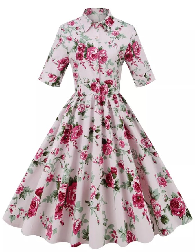 Vestido Vintage Rosas Estilo Anos 50