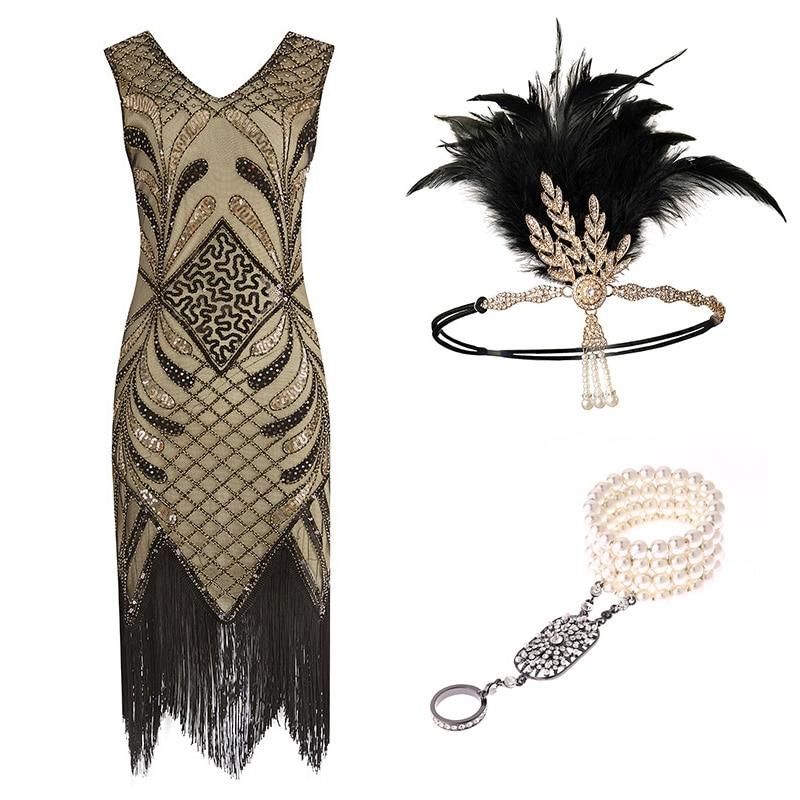 Gatsby Vestido Champanhe Estilo Anos 20