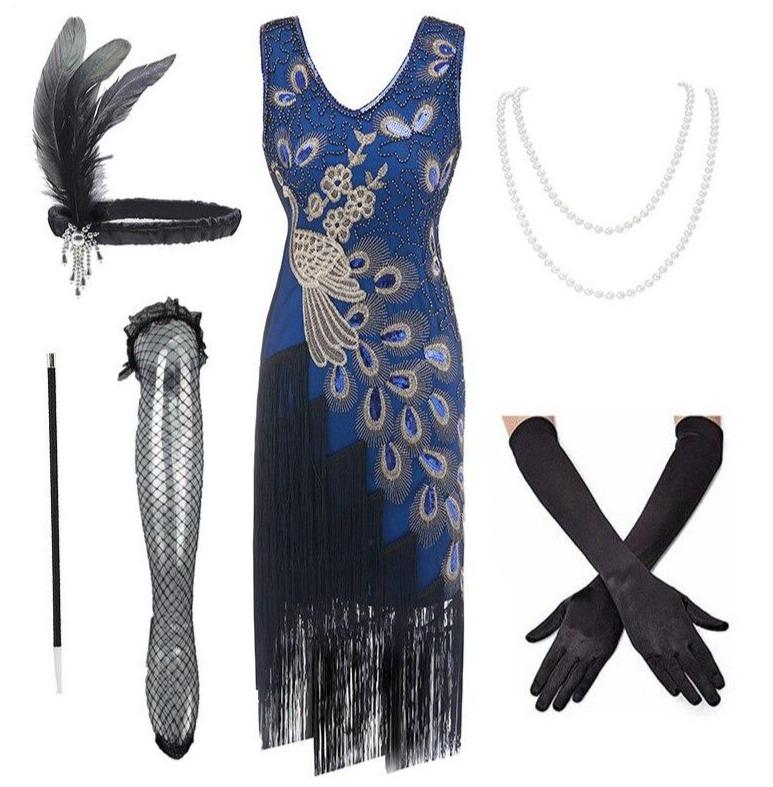 Gatsby Vestido Estilo Anos 20 Azul