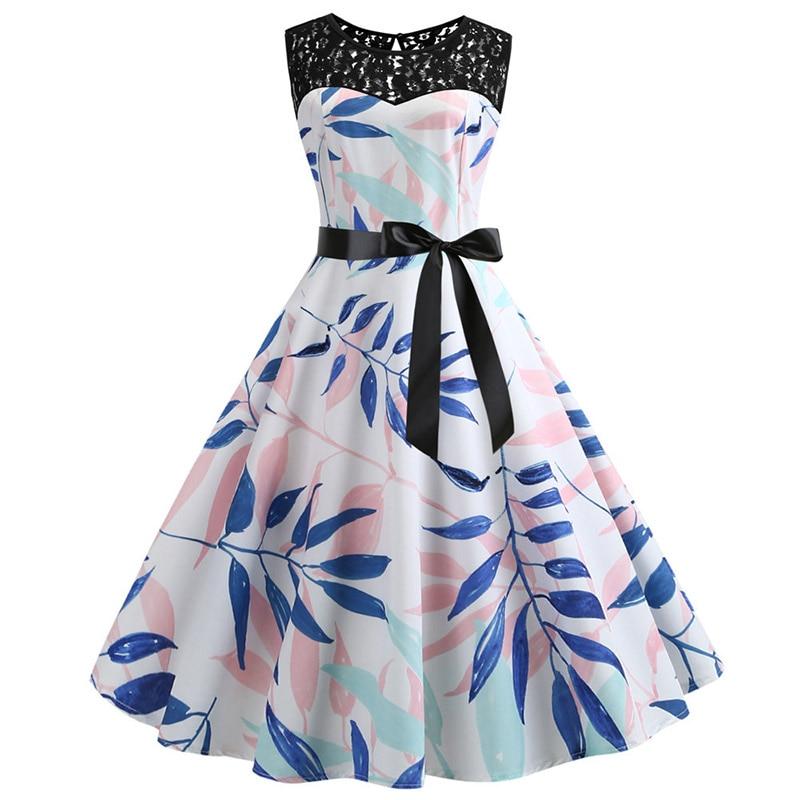 Vestido Trapézio Flor Vintage Azul