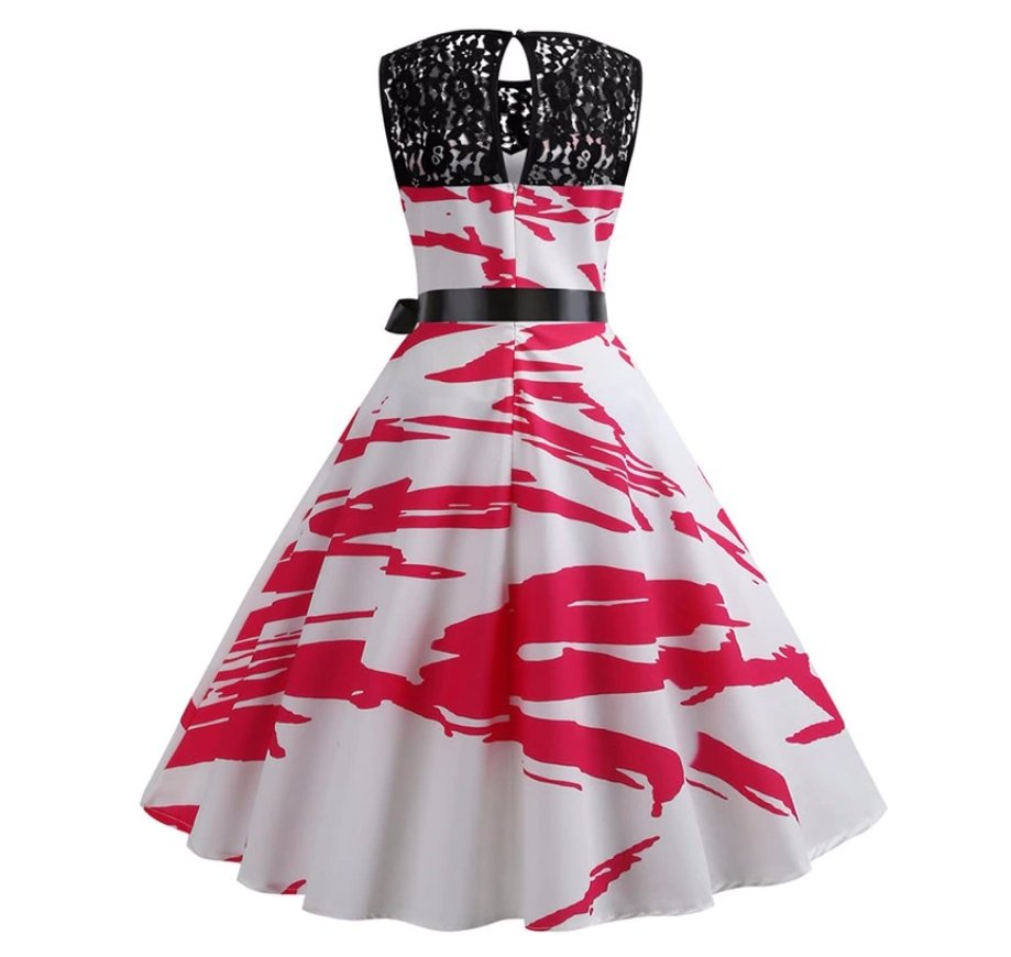 Vestido Trapézio Vintage Vermelho E Branco