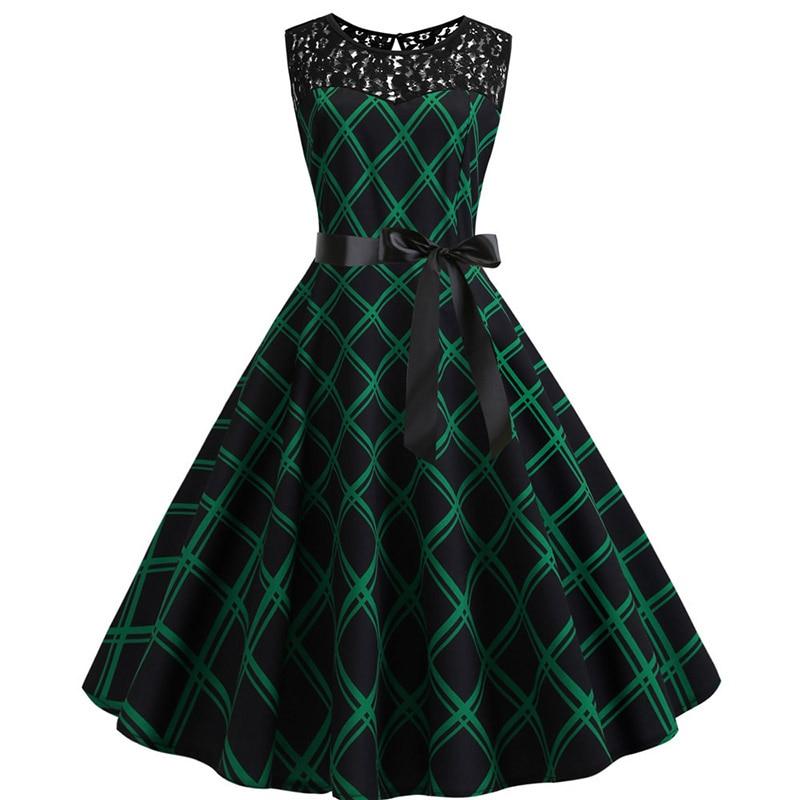 Vestido Trapézio Vintage Verde E Preto