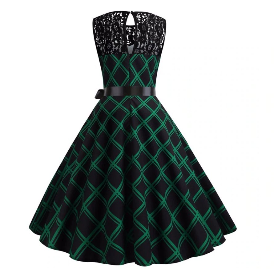 Vestido Trapézio Vintage Verde E Preto