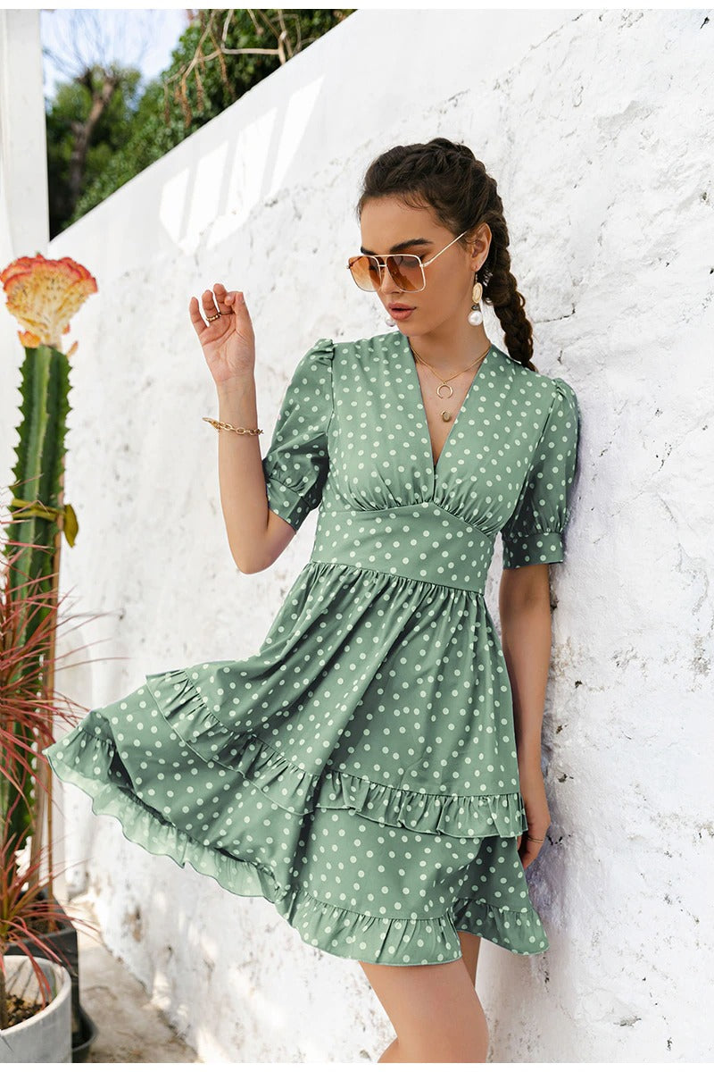 Vestido Verde De Bolinhas Vintage