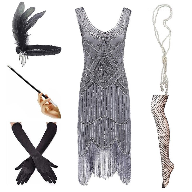 Vestido Vintage 1920 Cinza