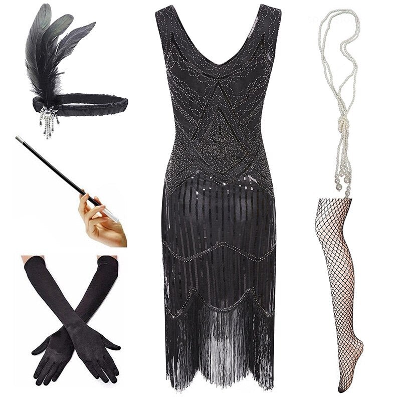 Vestido Vintage Preto Fosco Dos Anos 1920